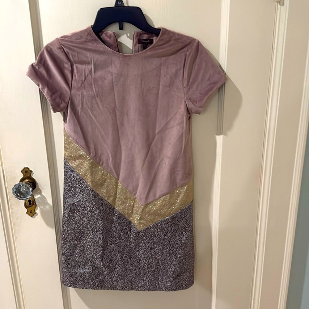 Imoga girls velvet glitter chevron stripe short sleeve a-line party dress